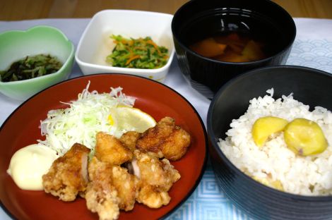 栗ご飯＆鶏肉の竜田揚げ