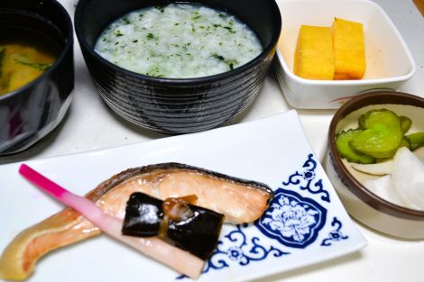 七草粥＆鮭の塩焼き